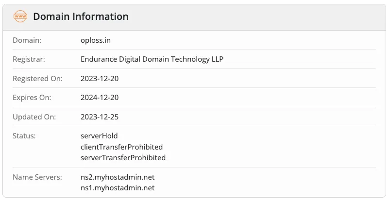 The domain in a 'Server hold' status